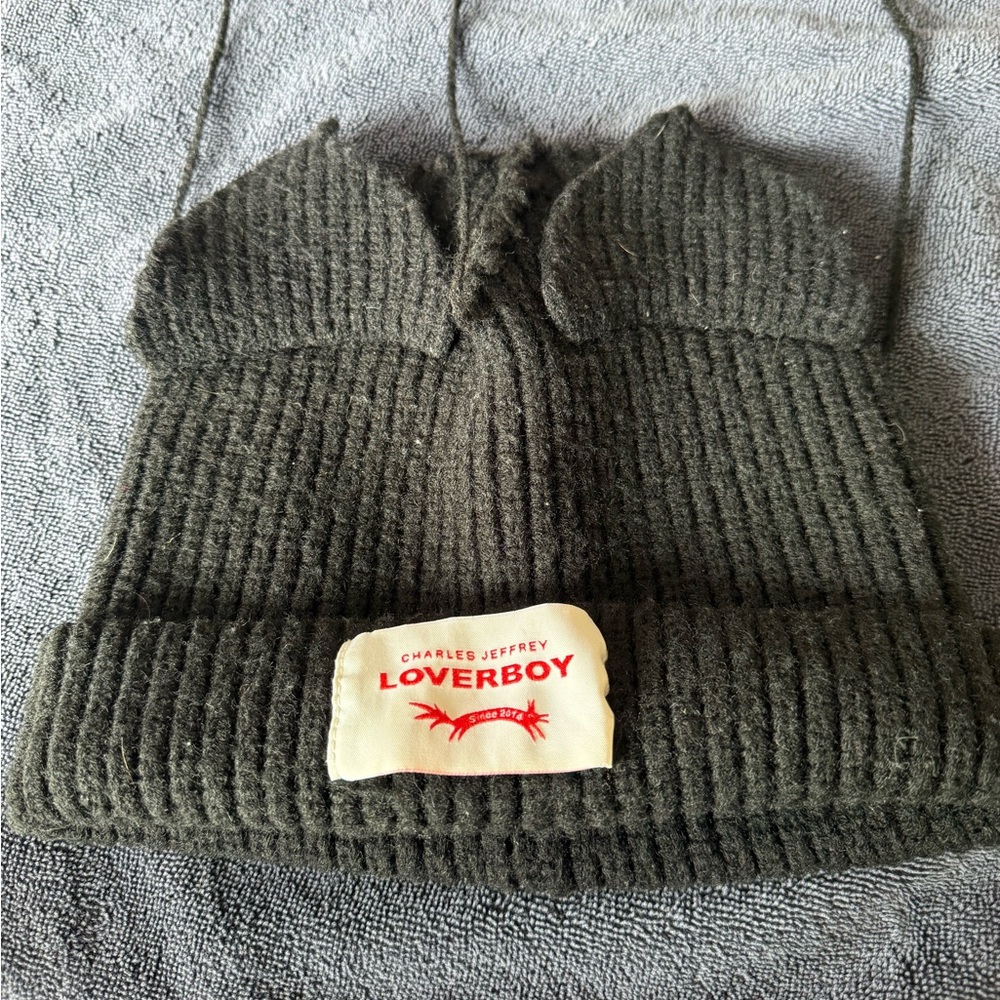 Loverboy Charles Jeffrey Black Knit Cat Ear Beanie